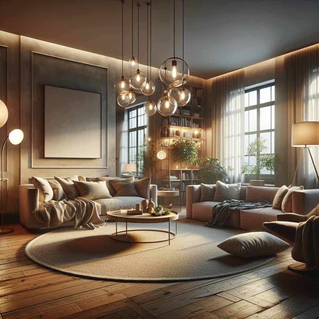 Lighting design for home, cozy living room.