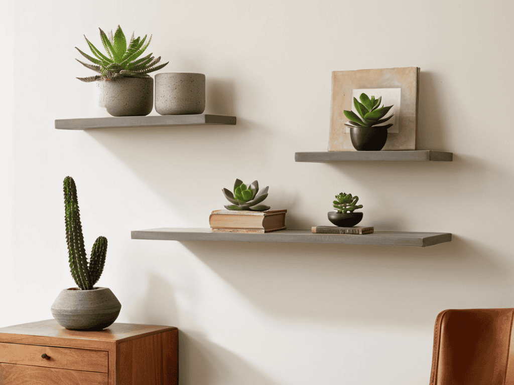 Concrete floating shelves decor